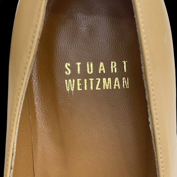 Stuart Weitzman Leather Heels Cut Out Vamp Almond Peep Toe Pump Tan 8.5M - Picture 9 of 10